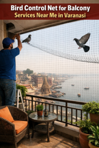Professional bird control net for balcony services near me in Varanasi. Safe, durable pigeon netting by experts. Call Admaira Pest Control today!